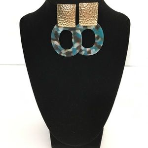 Square/Oval Gold & Turquoise Pearl Earrings